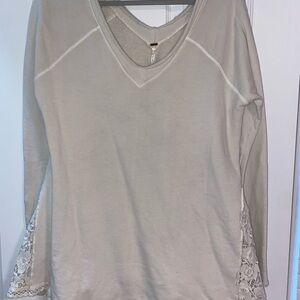 Free People Cream Lace-Accent Sweatshirt